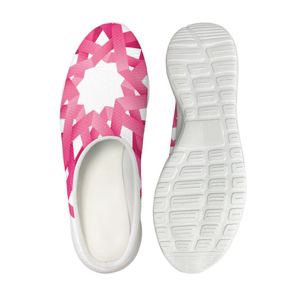 Pink Breast Cancer Ribbon Flower Print Mesh Casual Shoes