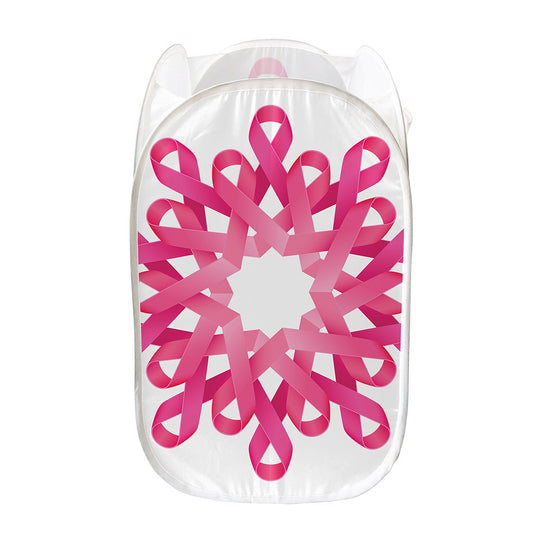 Pink Breast Cancer Ribbon Flower Print Mesh Laundry Hamper