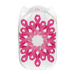 Pink Breast Cancer Ribbon Flower Print Mesh Laundry Hamper