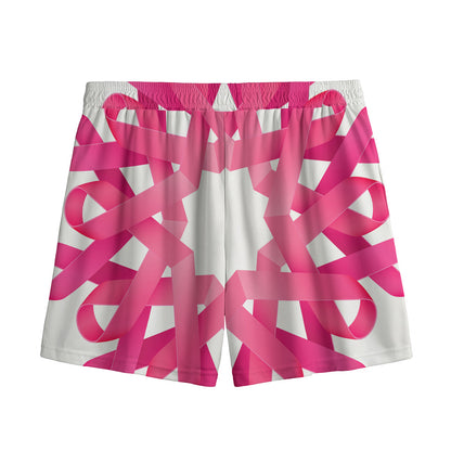 Pink Breast Cancer Ribbon Flower Print Mesh Shorts