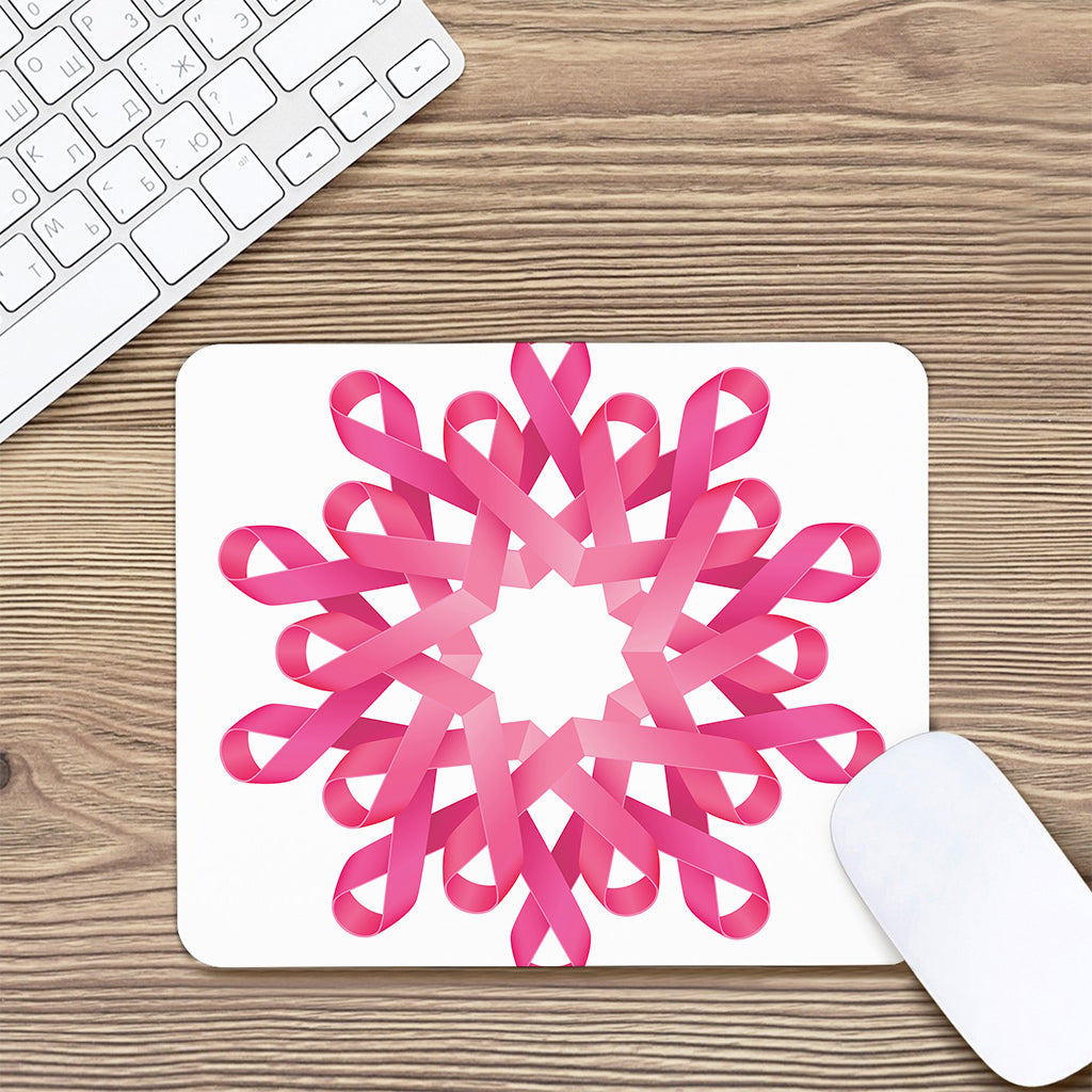 Pink Breast Cancer Ribbon Flower Print Mouse Pad