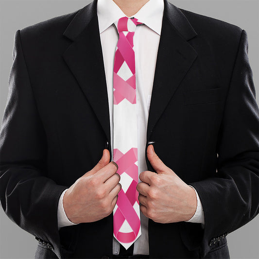 Pink Breast Cancer Ribbon Flower Print Necktie