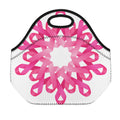Pink Breast Cancer Ribbon Flower Print Neoprene Lunch Bag