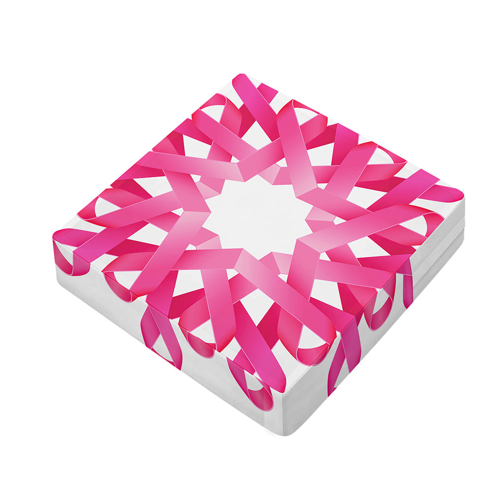 Pink Breast Cancer Ribbon Flower Print Outdoor Seat Cushion Cover