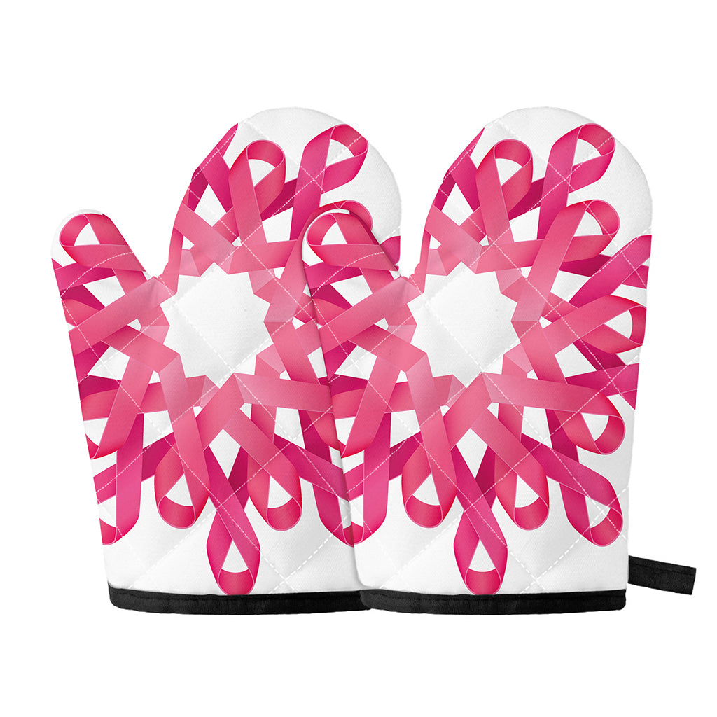 Pink Breast Cancer Ribbon Flower Print Oven Mitts