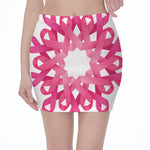 Pink Breast Cancer Ribbon Flower Print Pencil Mini Skirt