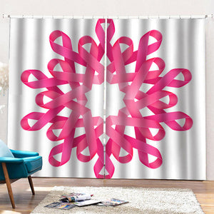 Pink Breast Cancer Ribbon Flower Print Pencil Pleat Curtains