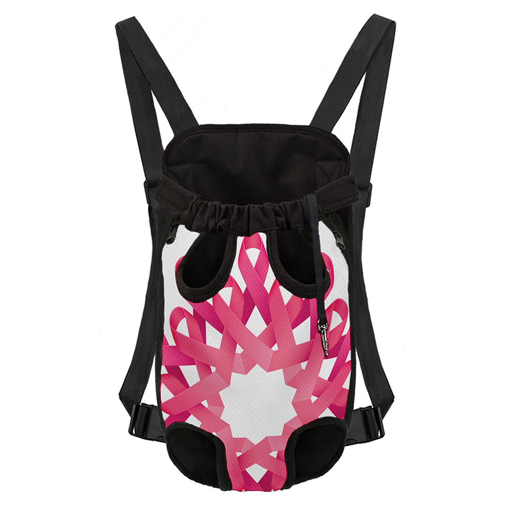 Pink Breast Cancer Ribbon Flower Print Pet Carrier Backpack