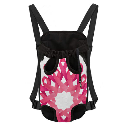 Pink Breast Cancer Ribbon Flower Print Pet Carrier Backpack