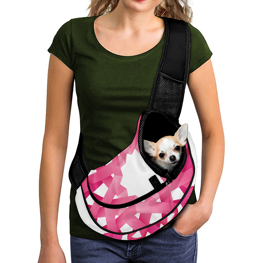 Pink Breast Cancer Ribbon Flower Print Pet Sling Carrier