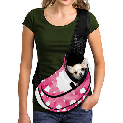 Pink Breast Cancer Ribbon Flower Print Pet Sling Carrier