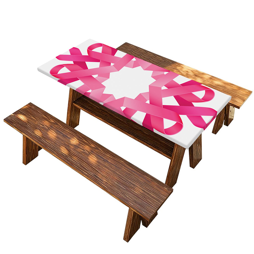 Pink Breast Cancer Ribbon Flower Print Picnic Table Cover
