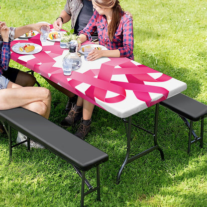 Pink Breast Cancer Ribbon Flower Print Picnic Table Cover