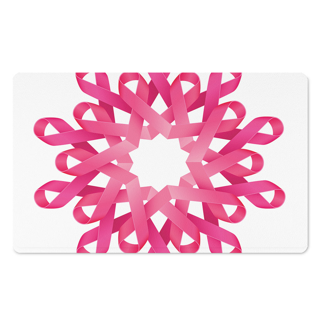 Pink Breast Cancer Ribbon Flower Print Polyester Doormat