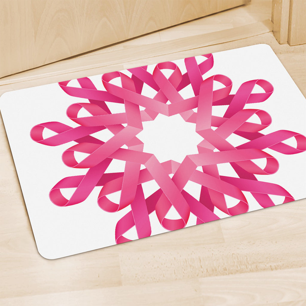 Pink Breast Cancer Ribbon Flower Print Polyester Doormat