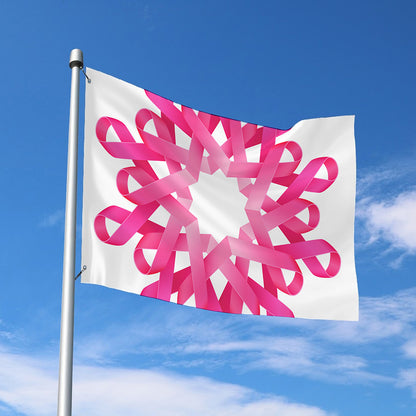 Pink Breast Cancer Ribbon Flower Print Polyester Flag