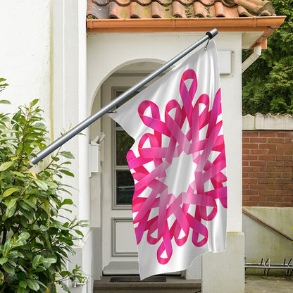 Pink Breast Cancer Ribbon Flower Print Polyester Flag