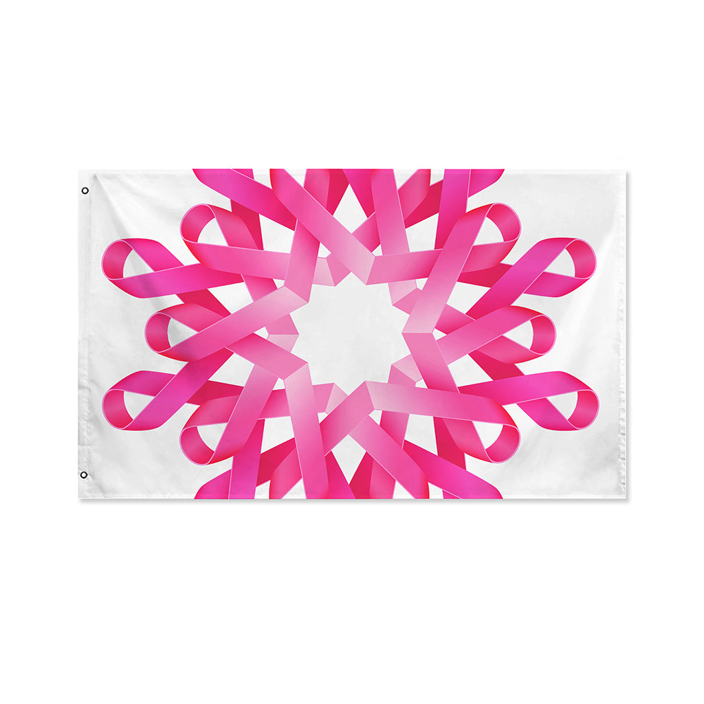 Pink Breast Cancer Ribbon Flower Print Polyester Flag