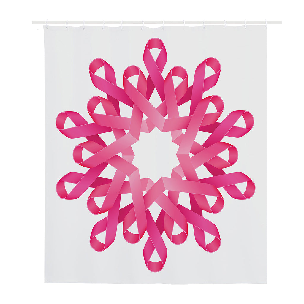 Pink Breast Cancer Ribbon Flower Print Polyester Shower Curtain