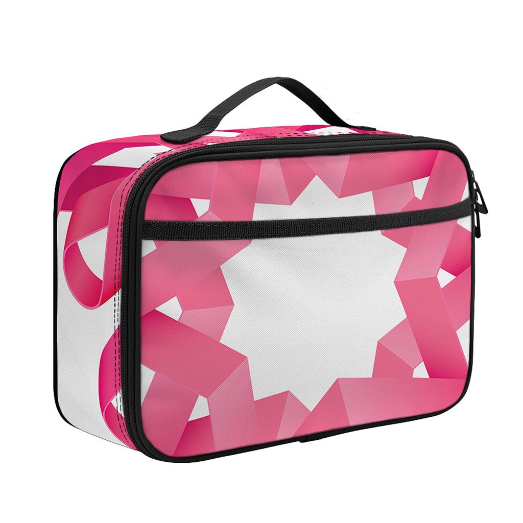 Pink Breast Cancer Ribbon Flower Print Portable Lunch Bag
