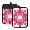 Pink Breast Cancer Ribbon Flower Print Pot Holders With Pocket