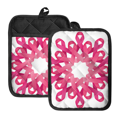 Pink Breast Cancer Ribbon Flower Print Pot Holders With Pocket