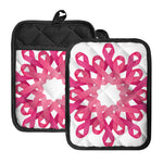 Pink Breast Cancer Ribbon Flower Print Pot Holders With Pocket