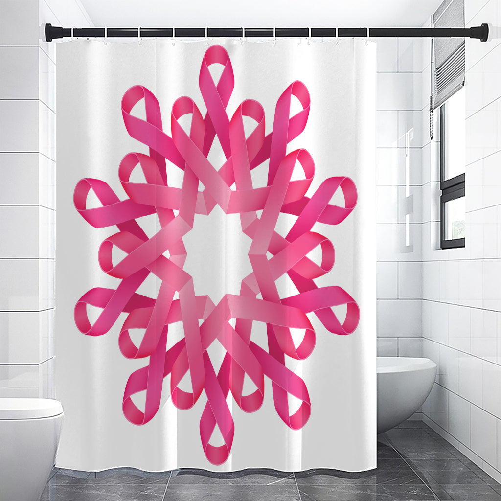 Pink Breast Cancer Ribbon Flower Print Premium Shower Curtain