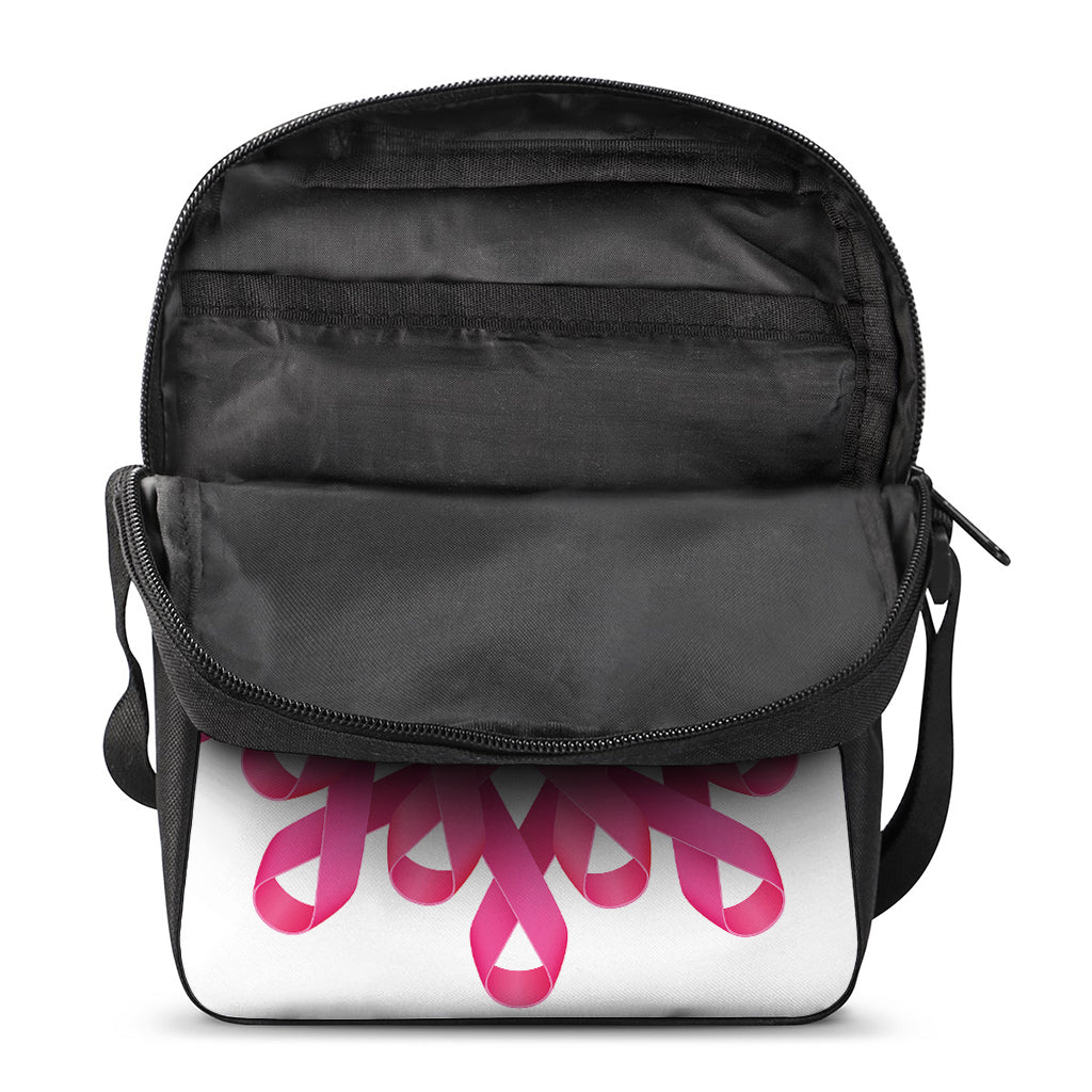 Pink Breast Cancer Ribbon Flower Print Rectangular Crossbody Bag