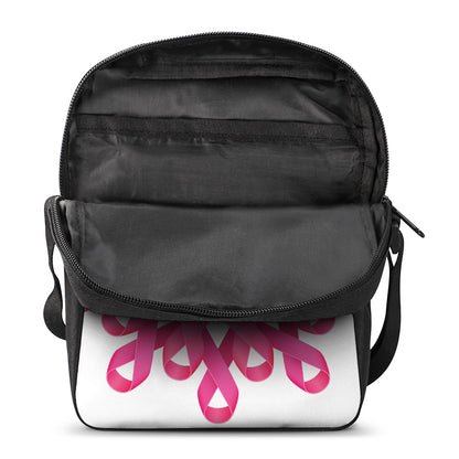 Pink Breast Cancer Ribbon Flower Print Rectangular Crossbody Bag