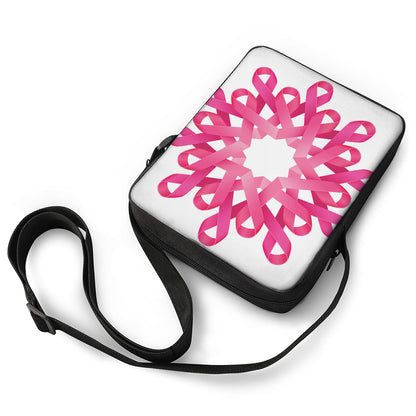 Pink Breast Cancer Ribbon Flower Print Rectangular Crossbody Bag