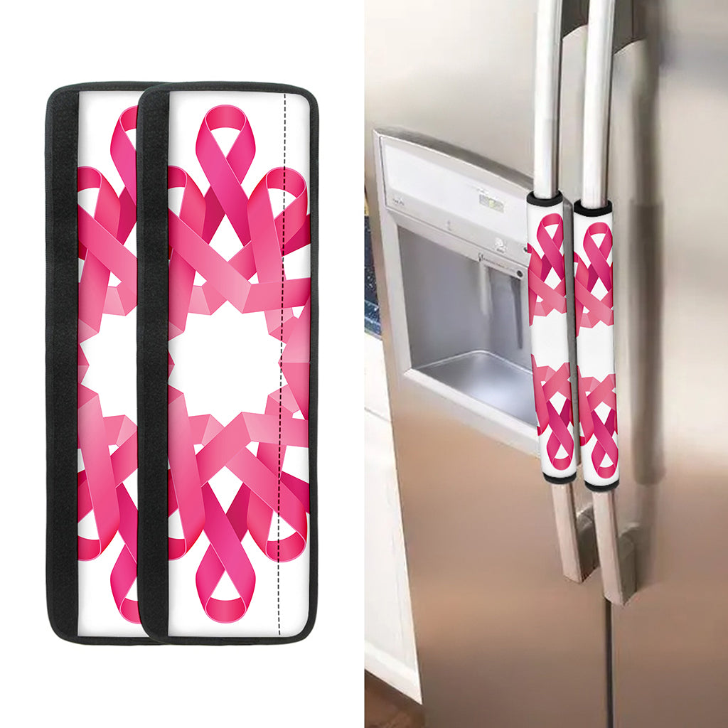 Pink Breast Cancer Ribbon Flower Print Refrigerator Handle Covers