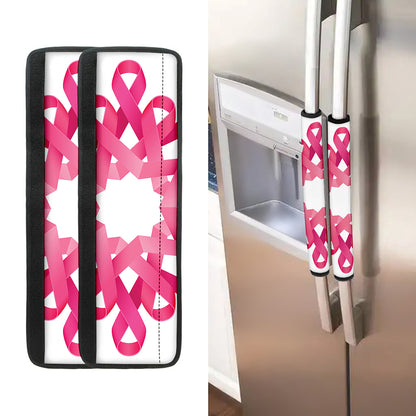 Pink Breast Cancer Ribbon Flower Print Refrigerator Handle Covers