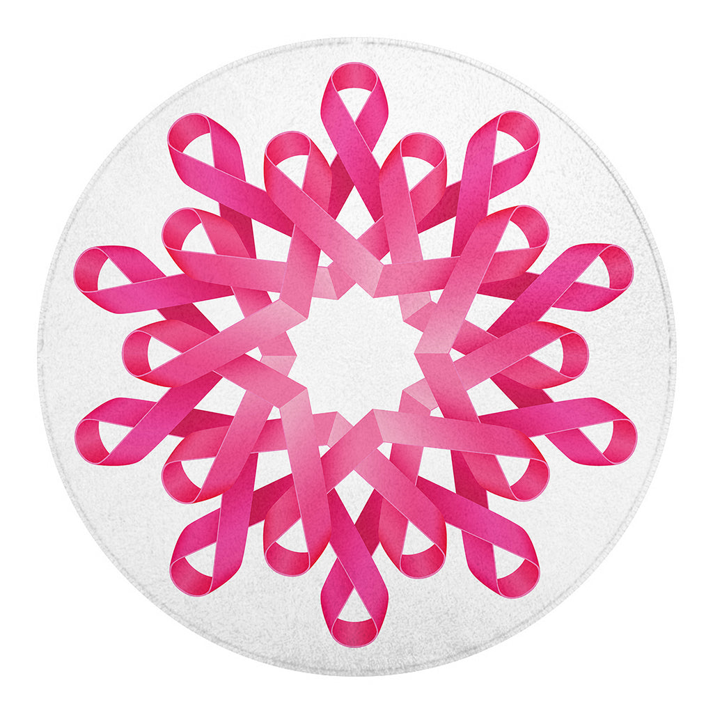 Pink Breast Cancer Ribbon Flower Print Round Blanket
