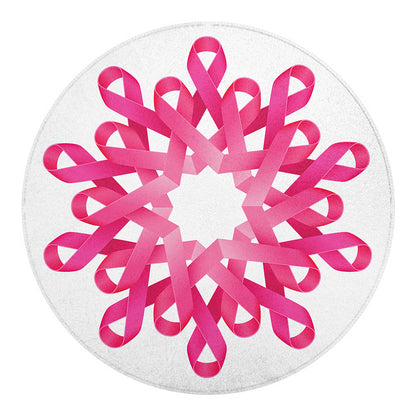 Pink Breast Cancer Ribbon Flower Print Round Blanket