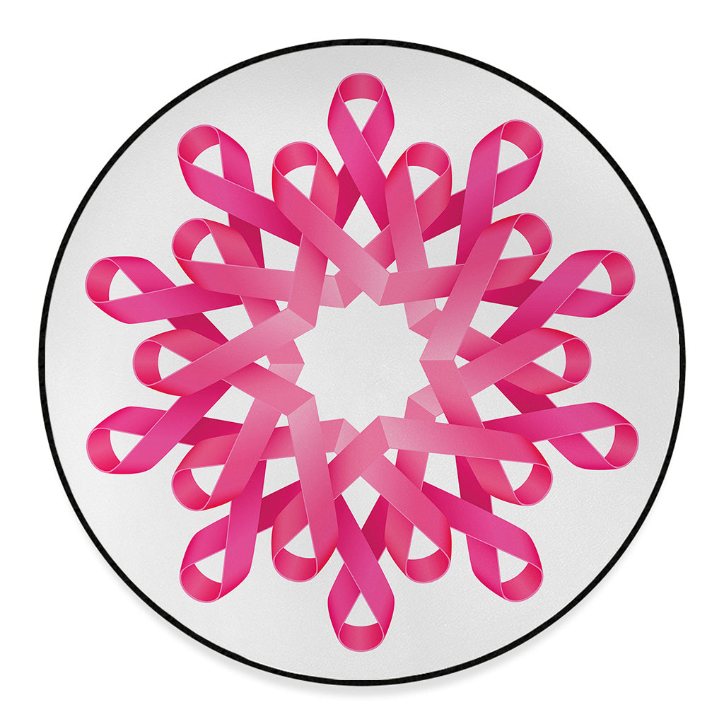 Pink Breast Cancer Ribbon Flower Print Round Floor Mat