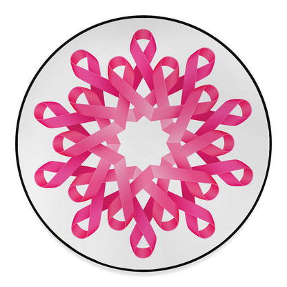 Pink Breast Cancer Ribbon Flower Print Round Floor Mat