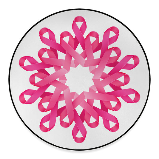 Pink Breast Cancer Ribbon Flower Print Round Floor Mat