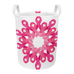 Pink Breast Cancer Ribbon Flower Print Round Laundry Basket