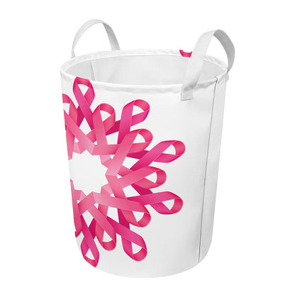 Pink Breast Cancer Ribbon Flower Print Round Laundry Basket