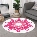 Pink Breast Cancer Ribbon Flower Print Round Rug