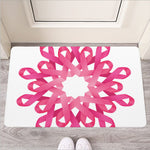 Pink Breast Cancer Ribbon Flower Print Rubber Doormat