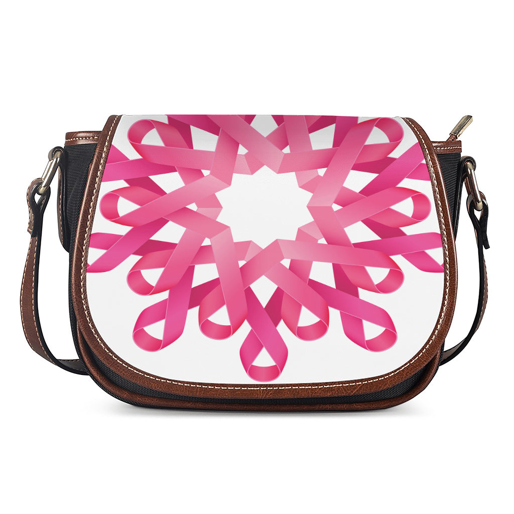 Pink Breast Cancer Ribbon Flower Print Saddle Bag