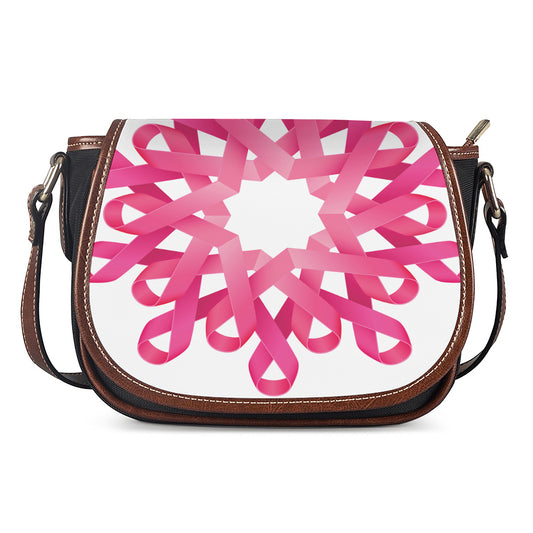 Pink Breast Cancer Ribbon Flower Print Saddle Bag