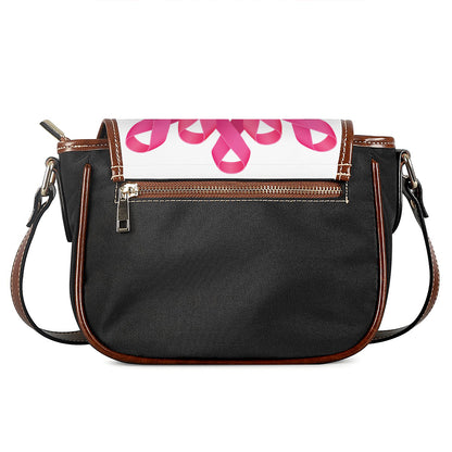 Pink Breast Cancer Ribbon Flower Print Saddle Bag