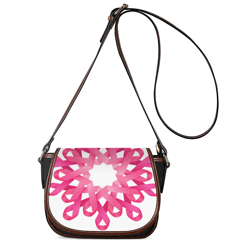 Pink Breast Cancer Ribbon Flower Print Saddle Bag
