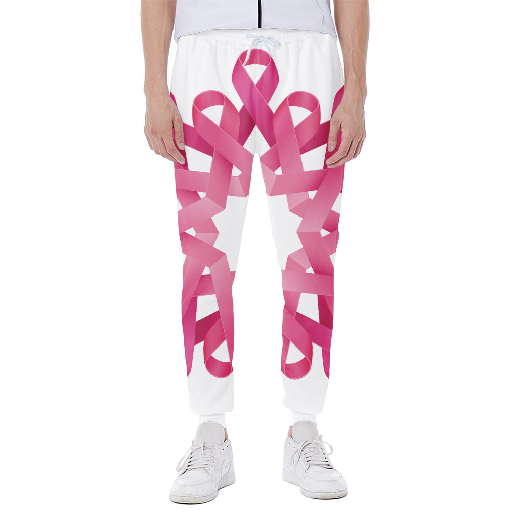 Pink Breast Cancer Ribbon Flower Print Scuba Joggers