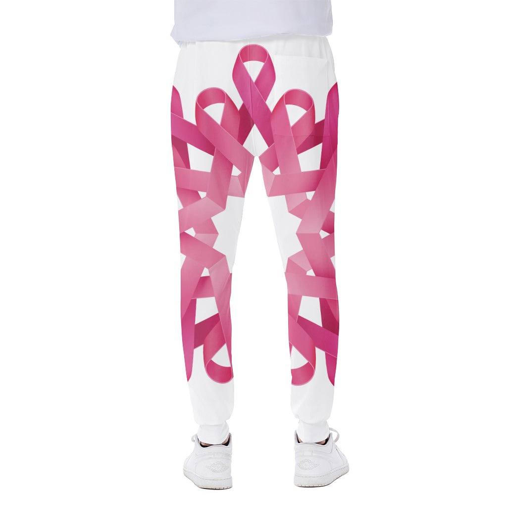 Pink Breast Cancer Ribbon Flower Print Scuba Joggers