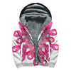 Pink Breast Cancer Ribbon Flower Print Sherpa Lined Zip Up Hoodie