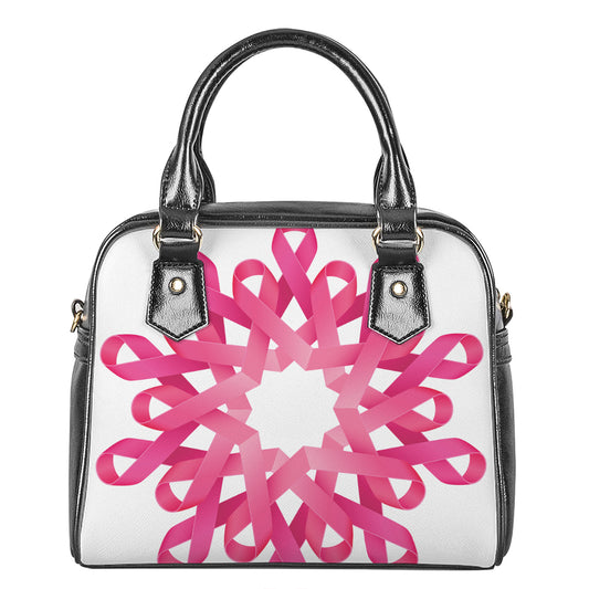 Pink Breast Cancer Ribbon Flower Print Shoulder Handbag